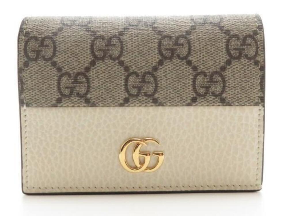 Gucci GG Supreme Card Case Wallet Beige Cream White Canvas Leather